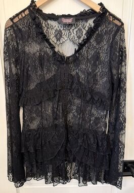 Black Lace Flared Long Sleeves M Gothic Whimsigoth Fairy Dark Romantic Ruffles